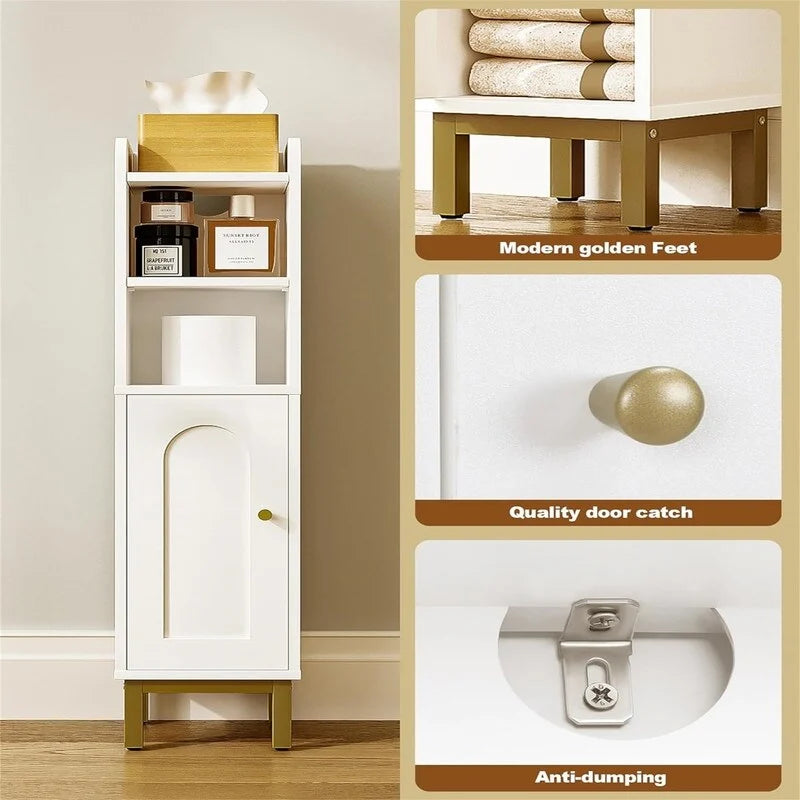 Meuble de Rangement Salle de Bain Meuble d'Angle Étroit avec Porte et Étagères
