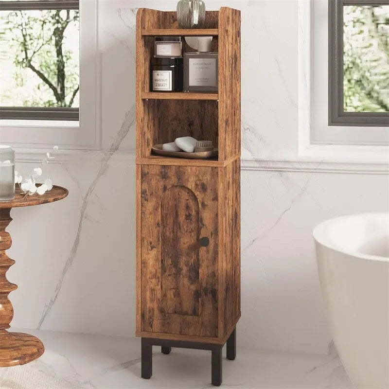 Meuble de Rangement Salle de Bain Meuble d'Angle Étroit avec Porte et Étagères