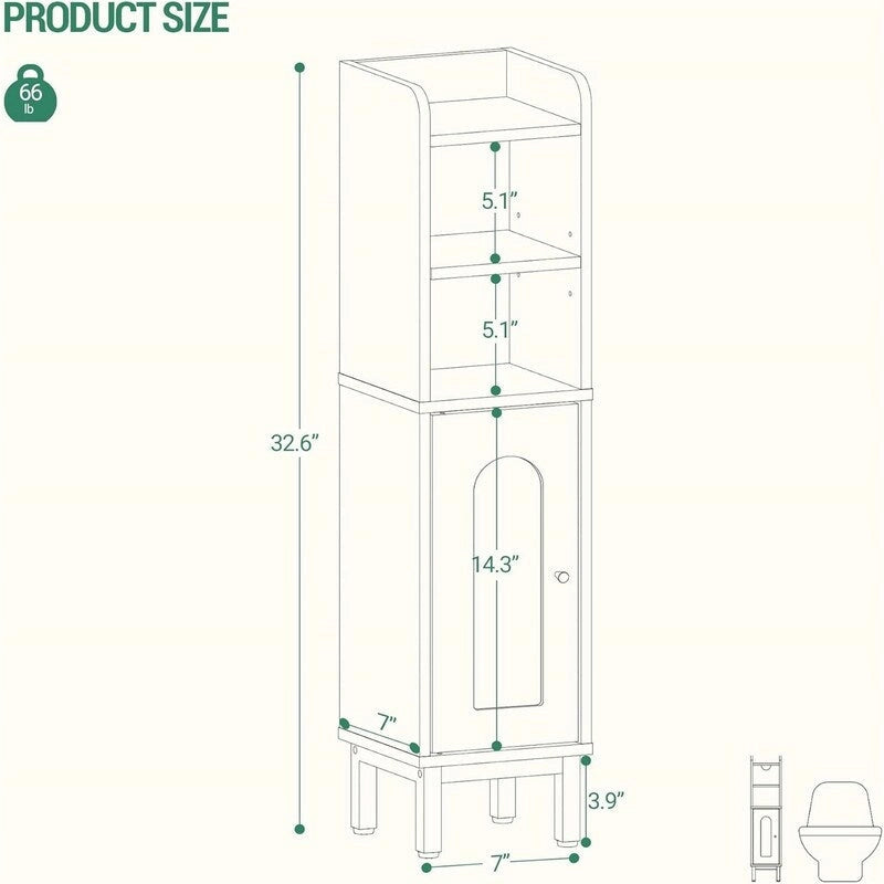 Meuble de Rangement Salle de Bain Meuble d'Angle Étroit avec Porte et Étagères