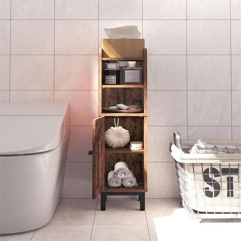 Meuble de Rangement Salle de Bain Meuble d'Angle Étroit avec Porte et Étagères