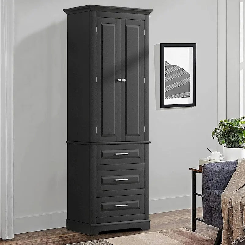 Meuble de salle de bain colonne minimaliste sur pied avec 1 placard et 3 tiroirs