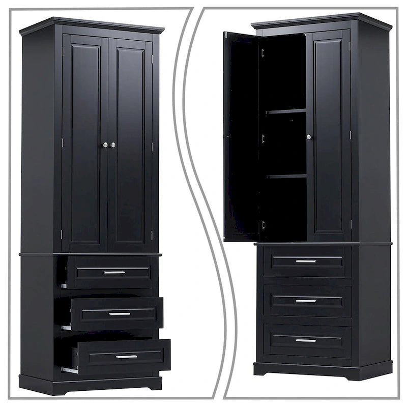 Meuble de salle de bain colonne minimaliste sur pied avec 1 placard et 3 tiroirs