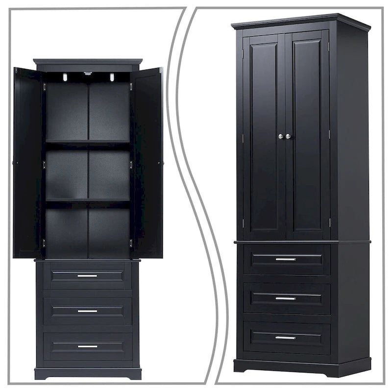 Meuble de salle de bain colonne minimaliste sur pied avec 1 placard et 3 tiroirs