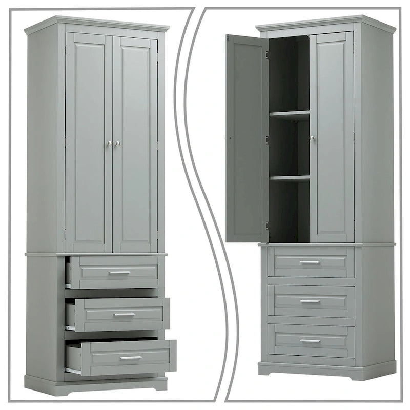 Meuble de salle de bain colonne minimaliste sur pied avec 1 placard et 3 tiroirs