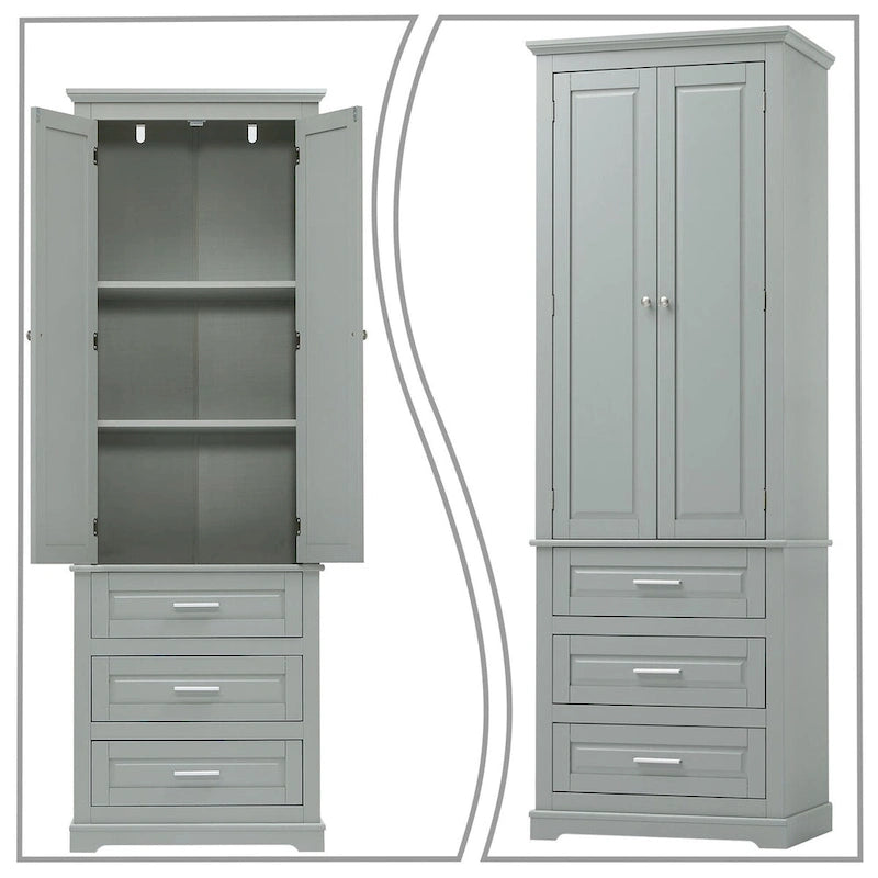 Meuble de salle de bain colonne minimaliste sur pied avec 1 placard et 3 tiroirs