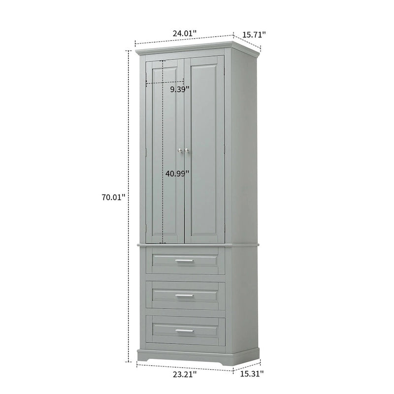 Meuble de salle de bain colonne minimaliste sur pied avec 1 placard et 3 tiroirs