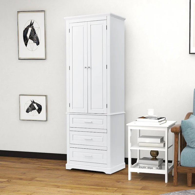 Meuble de salle de bain colonne minimaliste sur pied avec 1 placard et 3 tiroirs