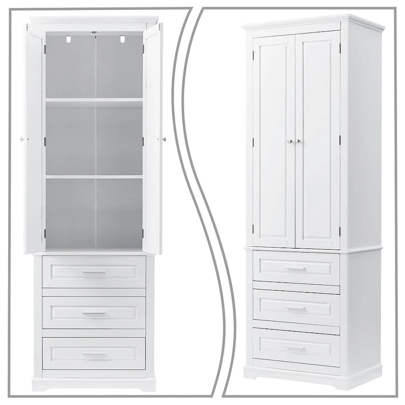 Meuble de salle de bain colonne minimaliste sur pied avec 1 placard et 3 tiroirs