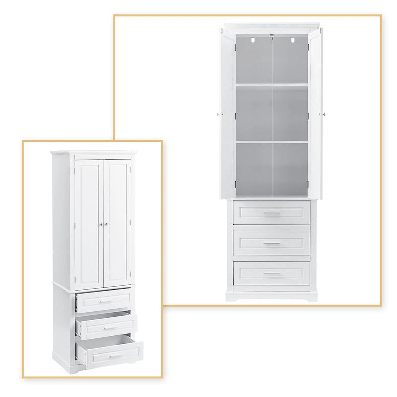 Meuble de salle de bain colonne minimaliste sur pied avec 1 placard et 3 tiroirs