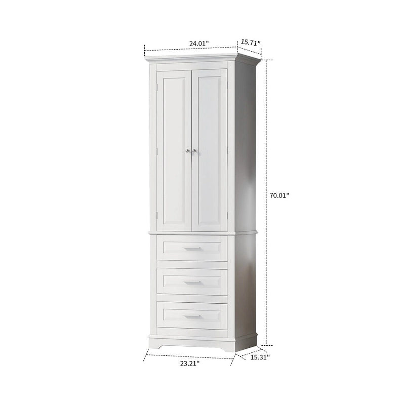 Meuble de salle de bain colonne minimaliste sur pied avec 1 placard et 3 tiroirs