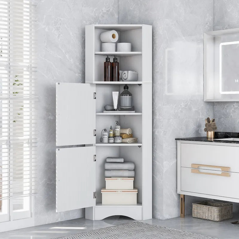 Armoire d'angle haute de salle de bain sur pied