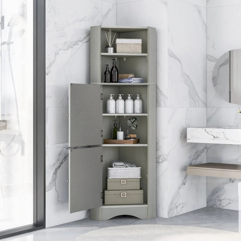 Armoire d'angle haute de salle de bain sur pied