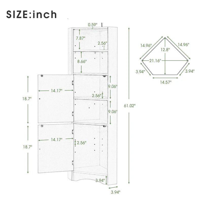 Armoire d'angle haute de salle de bain sur pied