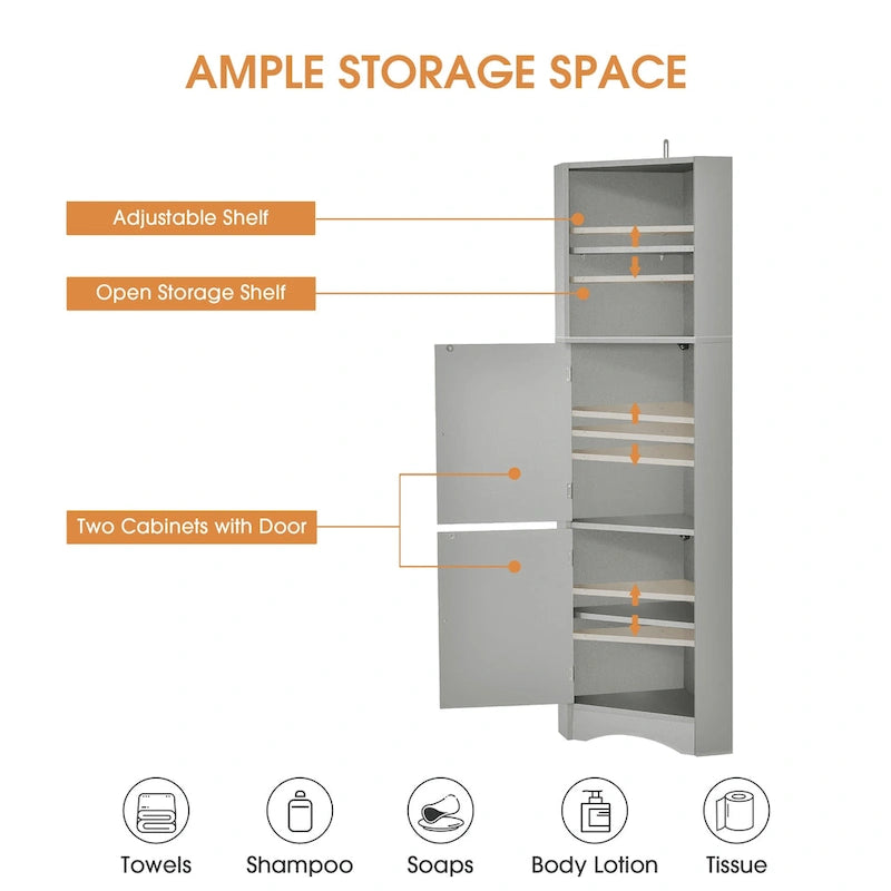 Armoire d'angle haute de salle de bain sur pied