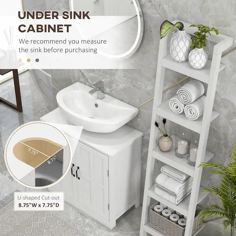Meuble sous-lavabo, Meuble sous-lavabo sur pied avec étagère réglable, Blanc