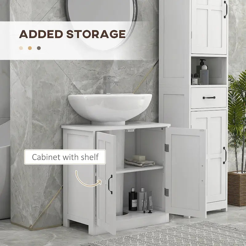 Meuble sous-lavabo, Meuble sous-lavabo sur pied avec étagère réglable, Blanc