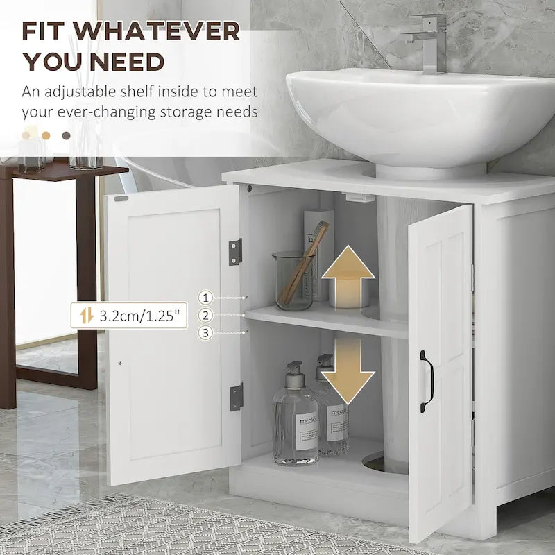 Meuble sous-lavabo, Meuble sous-lavabo sur pied avec étagère réglable, Blanc