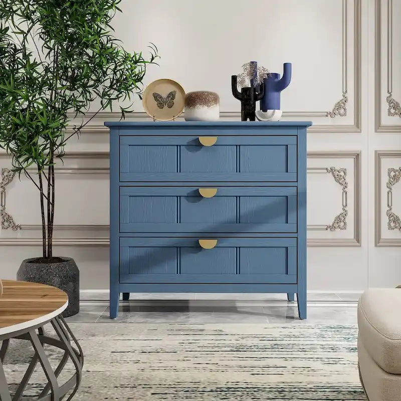 Blue 30.31 in. H Storage Cabinet with 3 Drawer and Anti-slip mats - 31.50 x 14.96