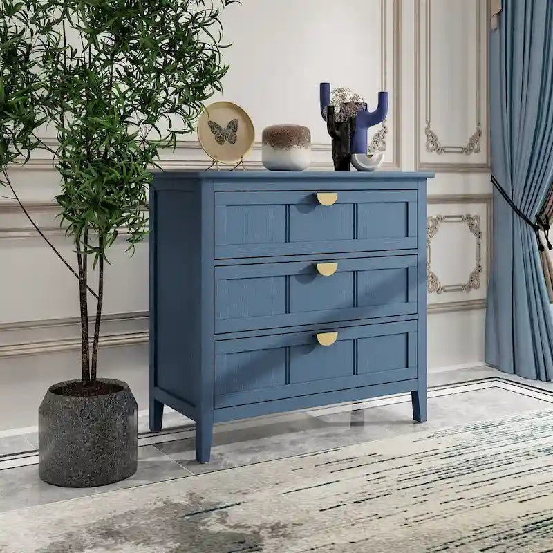 Meuble de rangement bleu de 77 cm de haut avec 3 tiroirs et tapis antidérapants - 80 x 38 cm