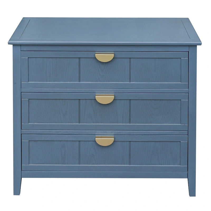 Meuble de rangement bleu de 77 cm de haut avec 3 tiroirs et tapis antidérapants - 80 x 38 cm