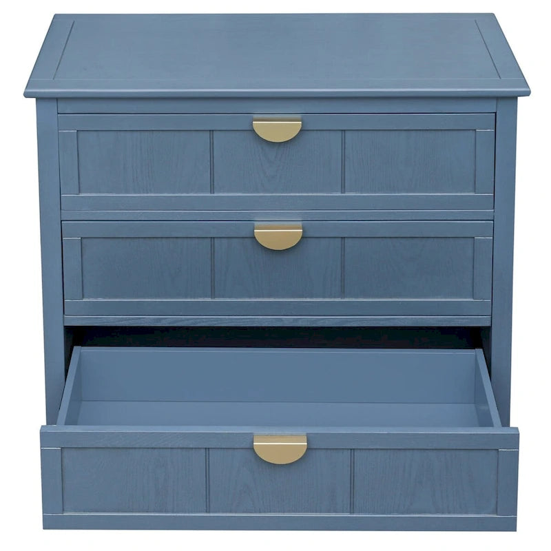 Meuble de rangement bleu de 77 cm de haut avec 3 tiroirs et tapis antidérapants - 80 x 38 cm