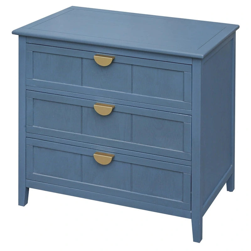 Meuble de rangement bleu de 77 cm de haut avec 3 tiroirs et tapis antidérapants - 80 x 38 cm