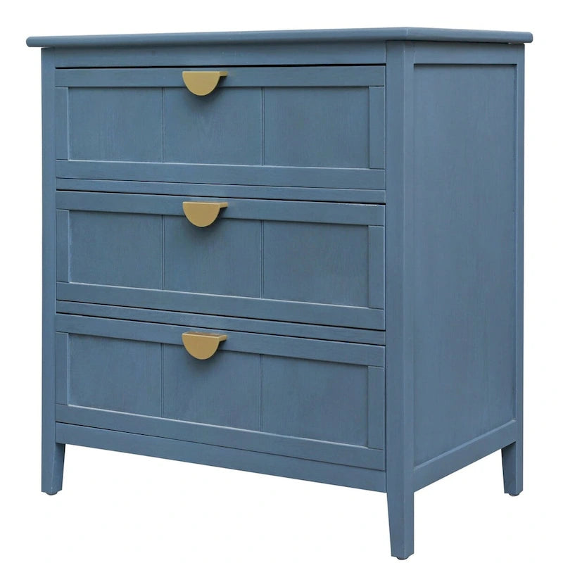 Meuble de rangement bleu de 77 cm de haut avec 3 tiroirs et tapis antidérapants - 80 x 38 cm