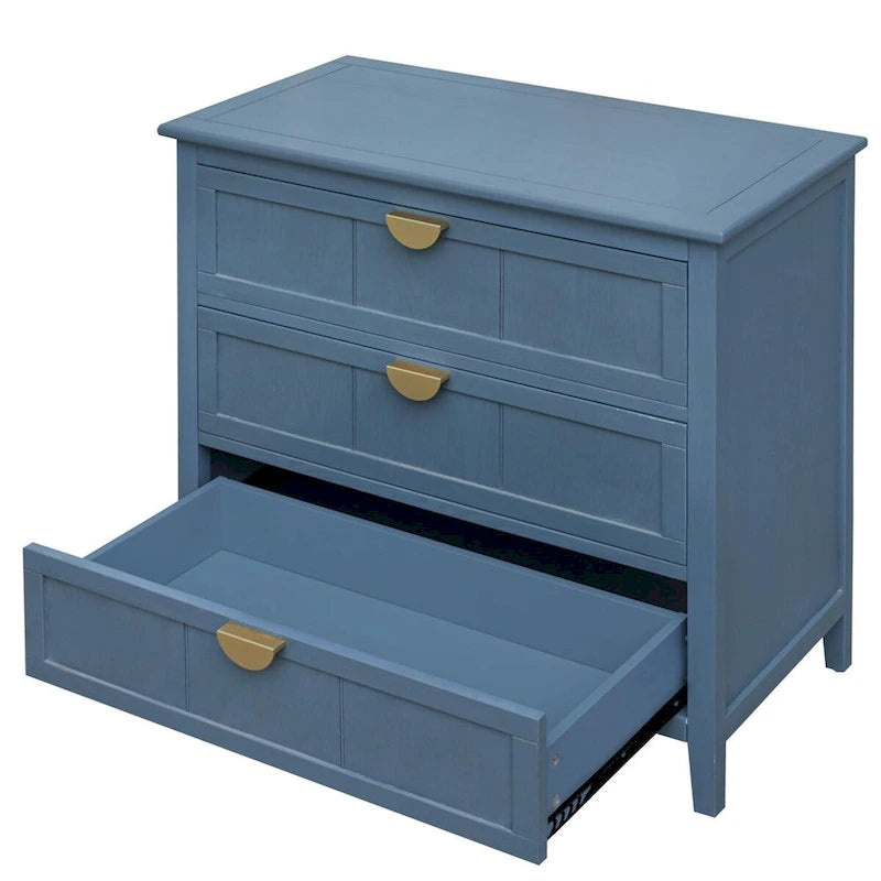 Meuble de rangement bleu de 77 cm de haut avec 3 tiroirs et tapis antidérapants - 80 x 38 cm