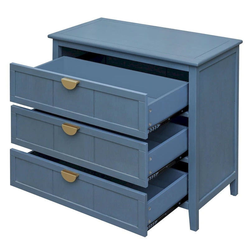 Meuble de rangement bleu de 77 cm de haut avec 3 tiroirs et tapis antidérapants - 80 x 38 cm