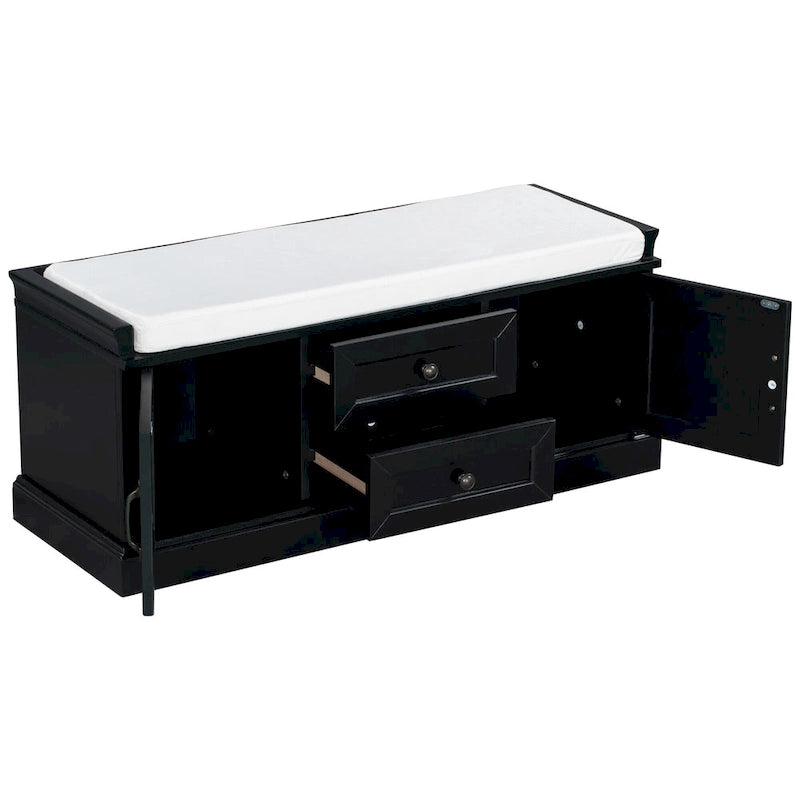 Banc de rangement avec 2 tiroirs et 2 placards, Banc à chaussures avec coussin amovible pour le salon