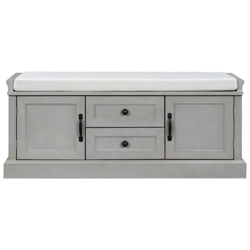 Banc de rangement avec 2 tiroirs et 2 placards, Banc à chaussures avec coussin amovible pour le salon