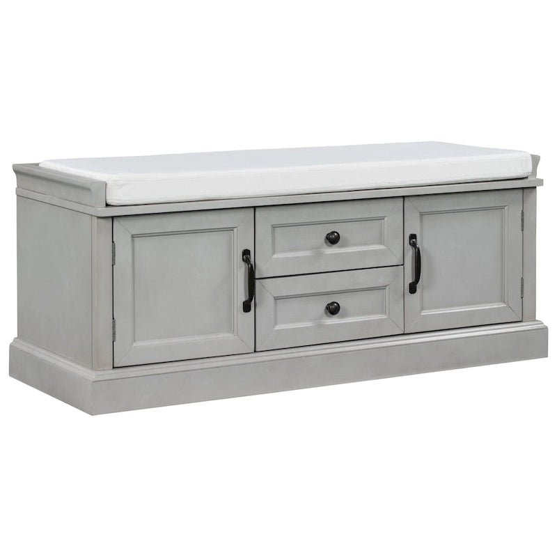 Banc de rangement avec 2 tiroirs et 2 placards, Banc à chaussures avec coussin amovible pour le salon