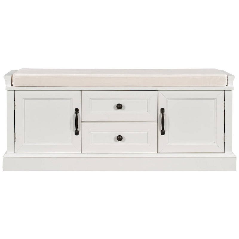 Banc de rangement avec 2 tiroirs et 2 placards, Banc à chaussures avec coussin amovible pour le salon