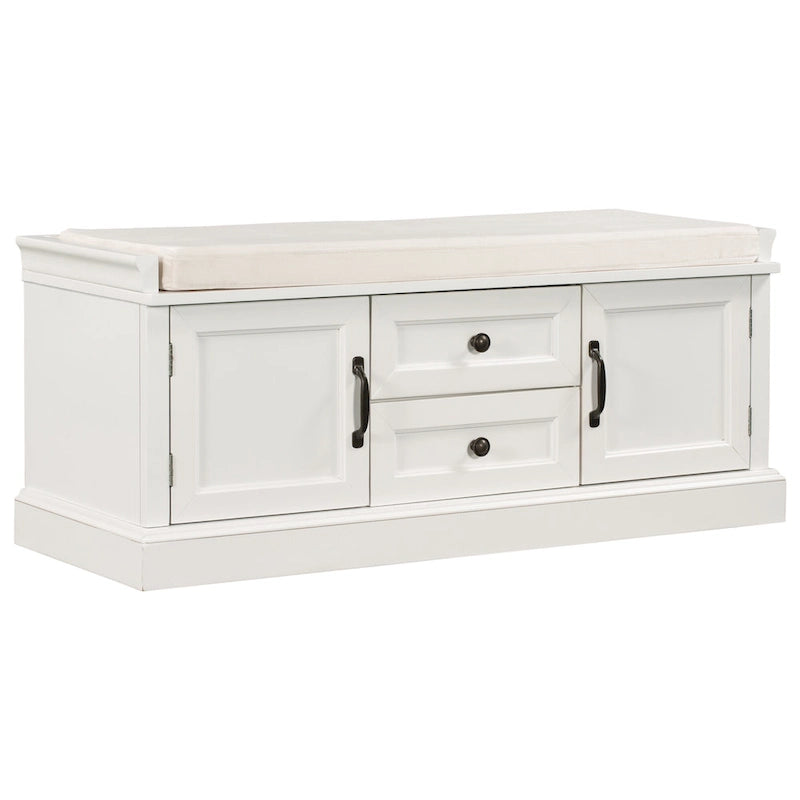 Banc de rangement avec 2 tiroirs et 2 placards, Banc à chaussures avec coussin amovible pour le salon