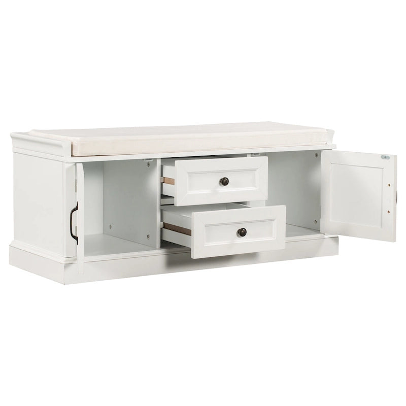 Banc de rangement avec 2 tiroirs et 2 placards, Banc à chaussures avec coussin amovible pour le salon