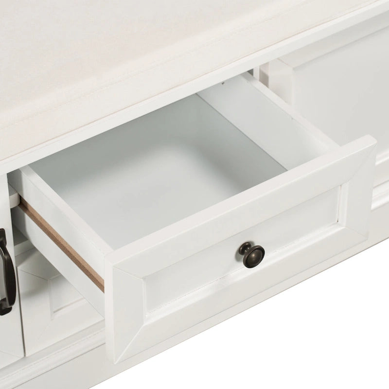 Banc de rangement avec 2 tiroirs et 2 placards, Banc à chaussures avec coussin amovible pour le salon