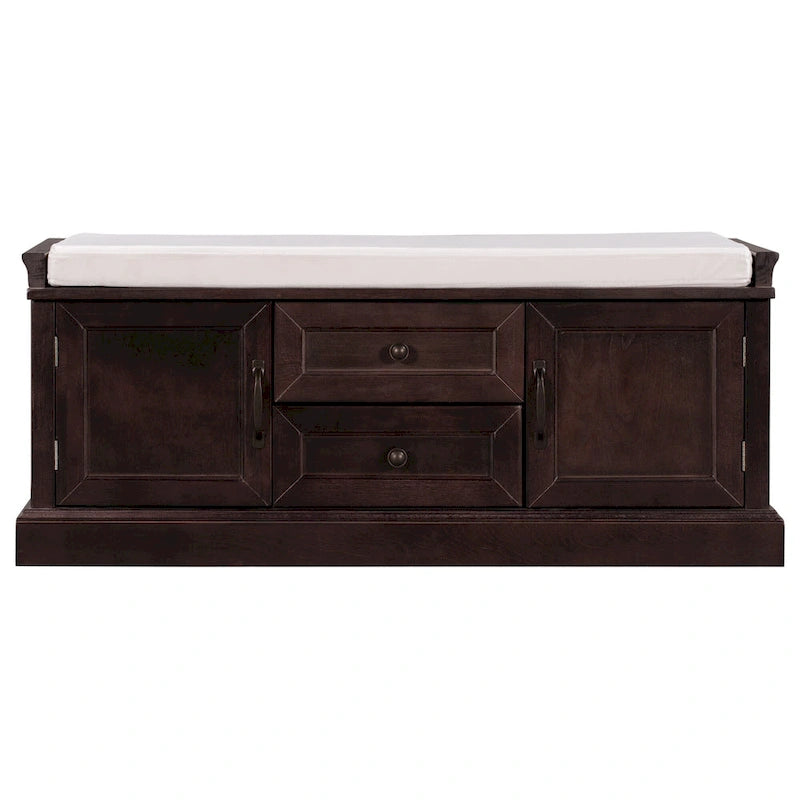 Banc de rangement avec 2 tiroirs et 2 placards, Banc à chaussures avec coussin amovible pour le salon