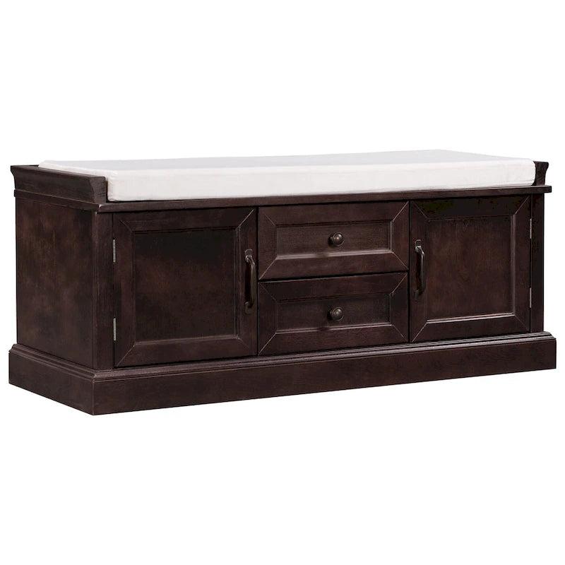 Banc de rangement avec 2 tiroirs et 2 placards, Banc à chaussures avec coussin amovible pour le salon