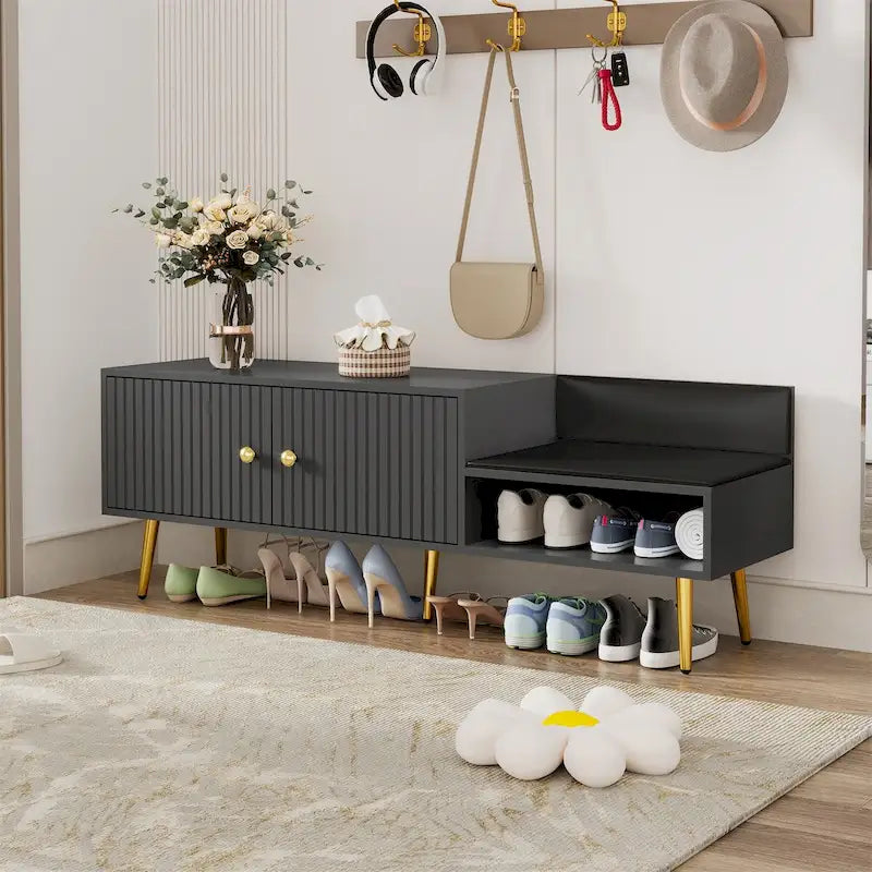 Banc à chaussures moderne avec rangement dissimulé et coussins rembourrés