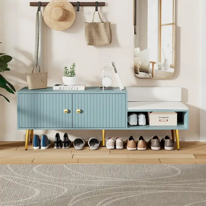 Banc à chaussures moderne avec rangement dissimulé et coussins rembourrés