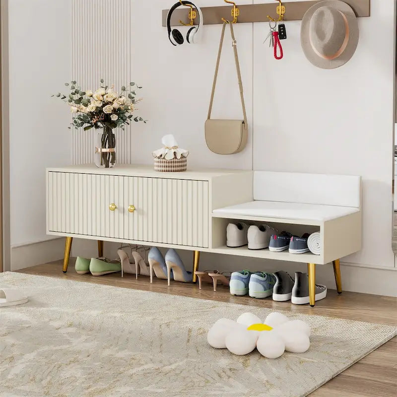 Banc à chaussures moderne avec rangement dissimulé et coussins rembourrés