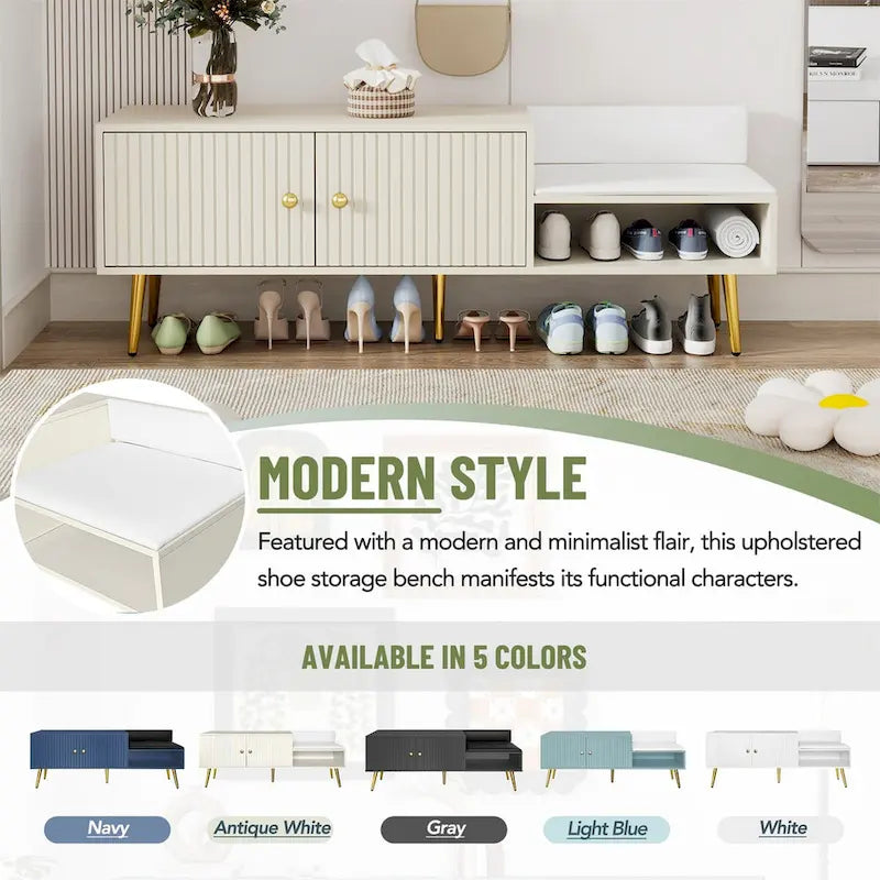 Banc à chaussures moderne avec rangement dissimulé et coussins rembourrés
