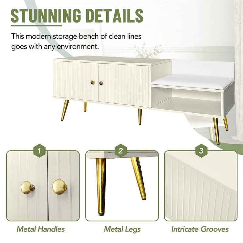 Banc à chaussures moderne avec rangement dissimulé et coussins rembourrés