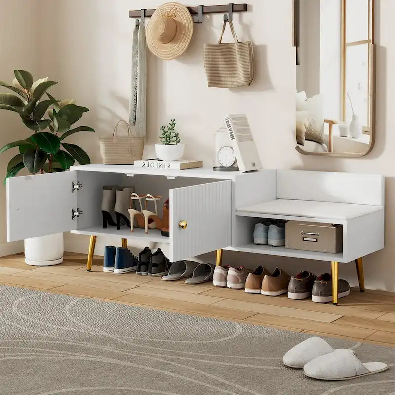 Banc à chaussures moderne avec rangement dissimulé et coussins rembourrés