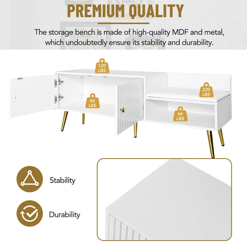 Banc à chaussures moderne avec rangement dissimulé et coussins rembourrés