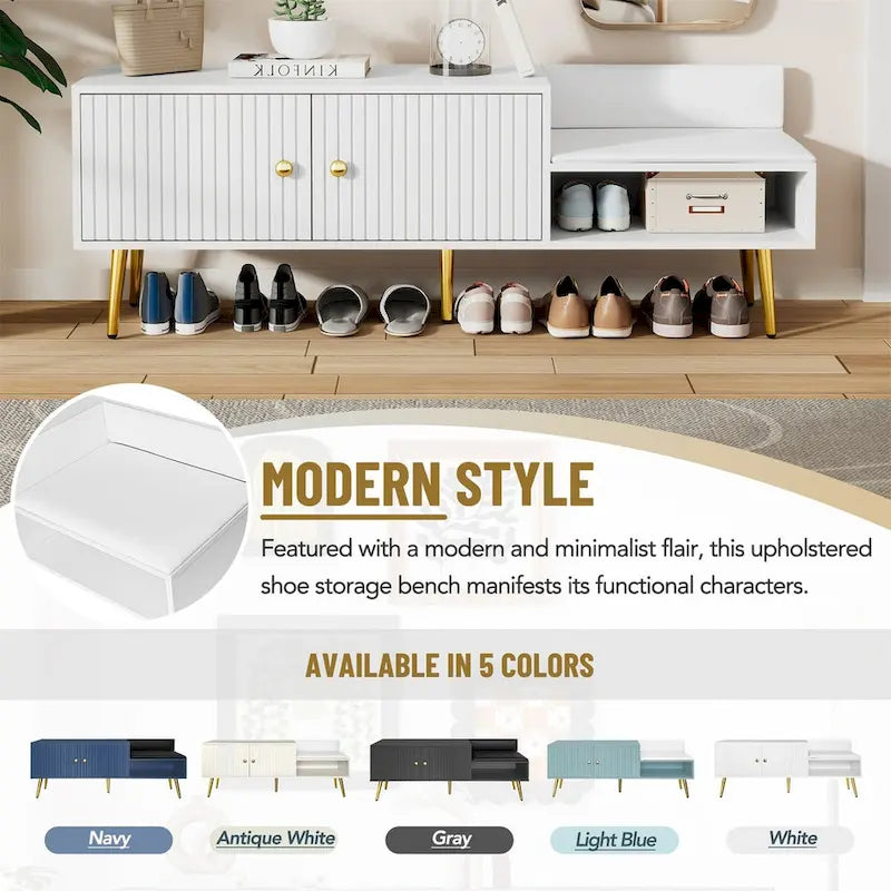 Banc à chaussures moderne avec rangement dissimulé et coussins rembourrés