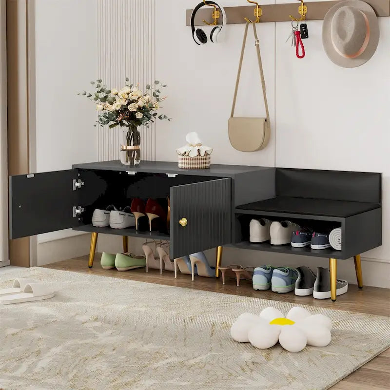 Banc à chaussures moderne avec rangement dissimulé et coussins rembourrés