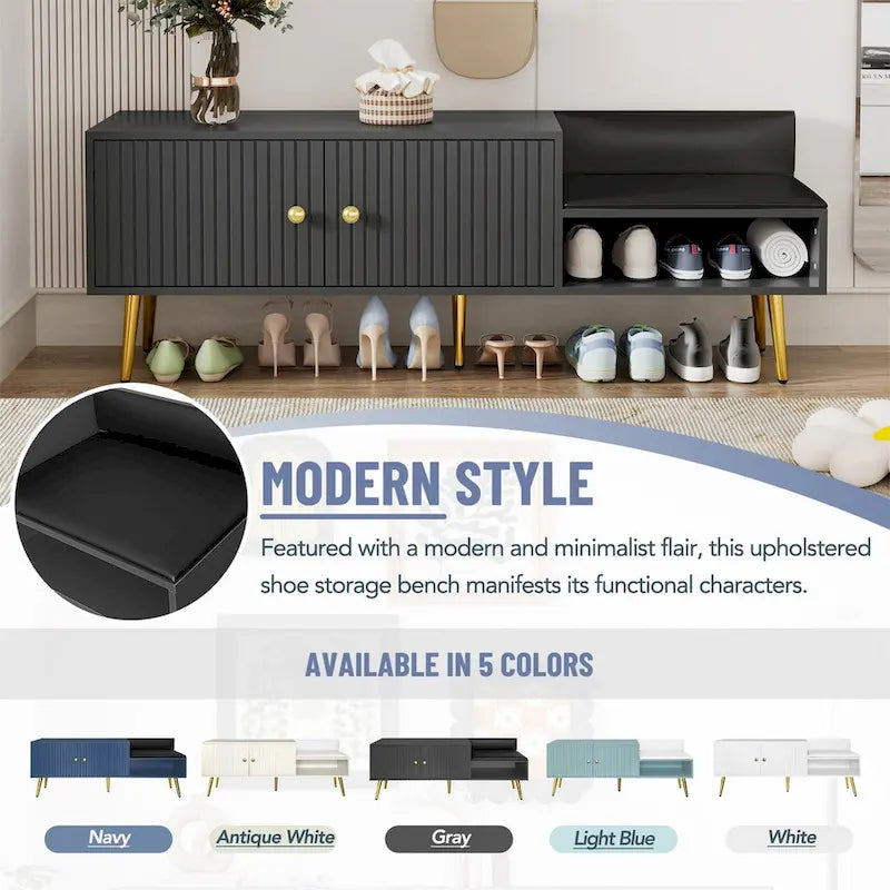 Banc à chaussures moderne avec rangement dissimulé et coussins rembourrés