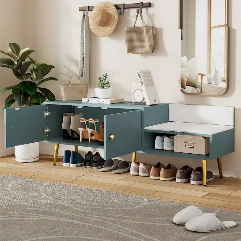 Banc à chaussures moderne avec rangement dissimulé et coussins rembourrés