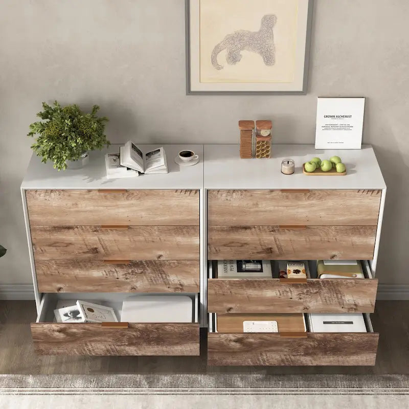 Commode en bois haute à 4 tiroirs, avec 4 pieds en métal, dispositif anti-basculement pour chambre, salon